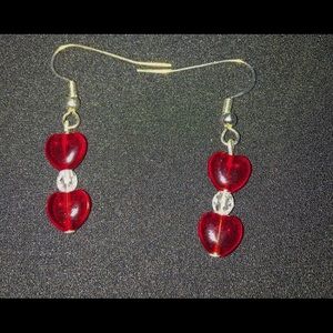 handmade red heart dangle earrings